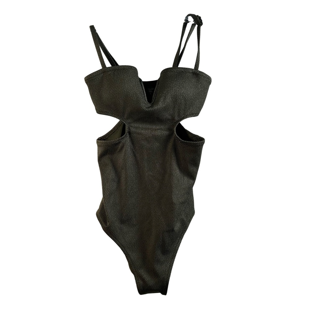 Aerie One Piece Full Coverage Swimsuit Olive Green Cutout V Neck XS‎